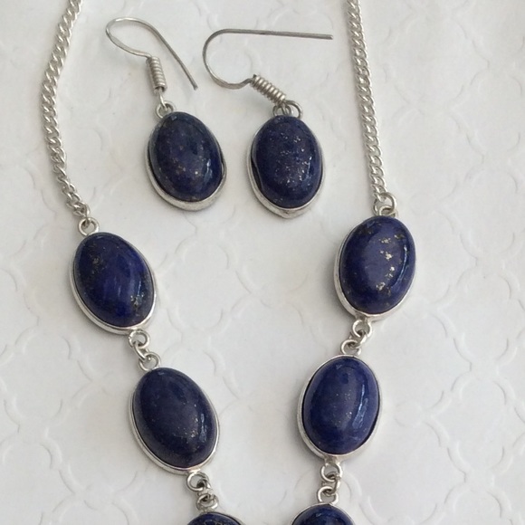 Sterling Silver Lapis Lazuli Necklace & Earrings Set 20” - Picture 11 of 14